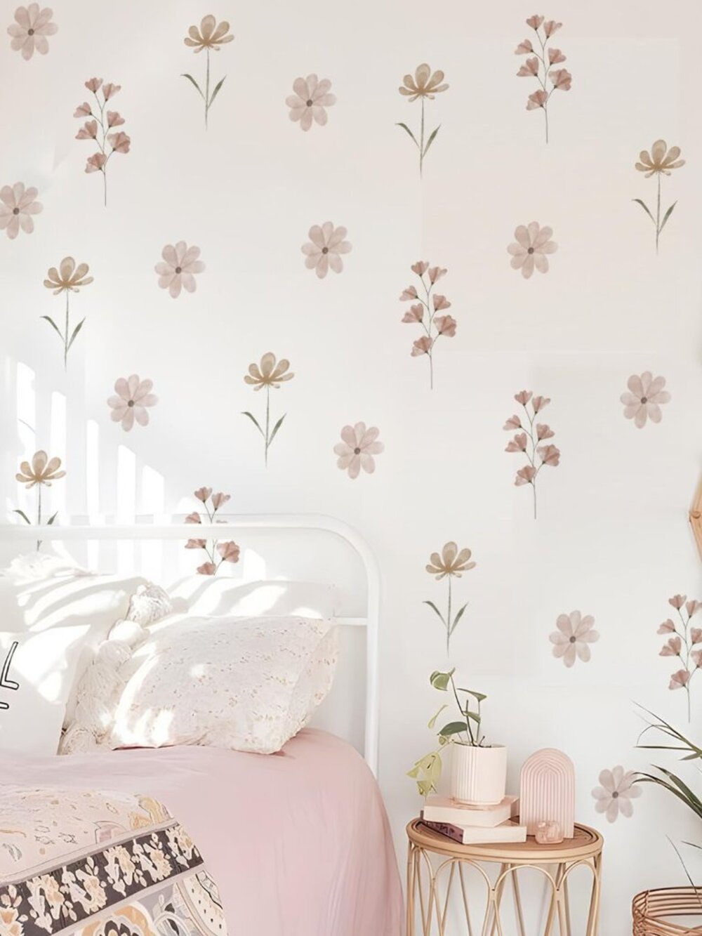 Boho Daisy Flower Wall Decals for Girls Room, Peel and Stick